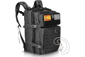 BLAYSX PACK MILITAR - Mochila Tactica más Chapa Militar - Mochila Militar con Parches US/ESP – Mochila Crossfit & Trekking de Gran Capacidad 45L Perfecto Para Actividades Al Aire Libre
