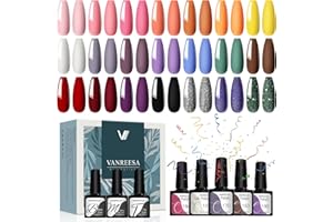 Gel Nail Polish Set, VANREESA 21 Classic Colours Pink Glitter White Wine Red Brown Gray Gel Polish Set Required Soak Off UV/LED Lamp Nail Varnish Kit for Women Beauty Gift