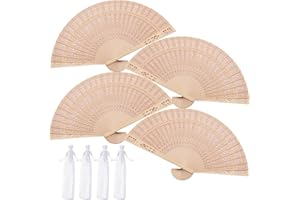 Nasxkji 4 Pcs Wooden Hand Fans Folding Hand Fans Vintage Fully Fragrant Wooden Folding Fan with Organza Bags for Cooling DIY Decoration Wedding Party