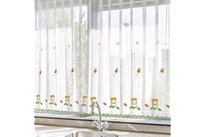 HOMEYA - Cortina Cocina Translúcida 140x220cm - Visillo Transparente Estampado para Ventana, Marco de Puerta - 2 Unidades