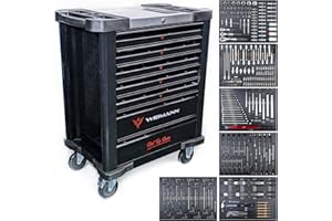 WIDMANN PROFESSIONELLE WERKZEUGE WIDMANN Tool Trolley Cabinet with 303pcs Tools Steel Workshop Storage Chest Carrier ToolBox (TC7-6) (Black)