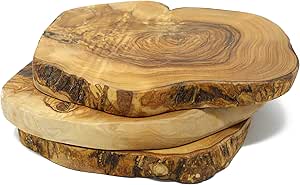 Benera Topfuntersetzer aus Olivenholz Rundes Rustikales 3er Set Natur