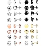 Milacolato 16 Pairs 20G Stainless Steel Stud Earrings for Men Women Multicolor CZ Round Ball Earrings Set Cartilage Piercing 