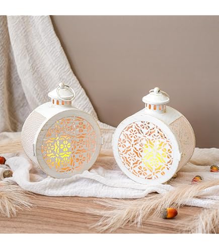 TRIROCKS Set Of 2 Vintage Metal Candle Lanterns - Black Hollow Pattern Hanging/Table Decor For Indoor & Outdoor