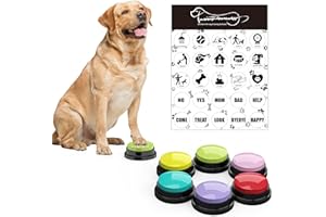 BuyCard Dog Buttons Talk Training, 6 Pack Communication Buttons for Pet, Training Buzzer, 30 Second Record & Playback Interactive Dog Toys Multicolour