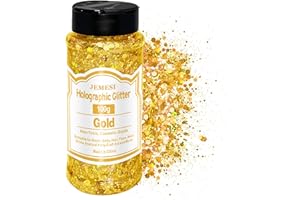 JEMESI Holographique Grosses Paillettes, 100g Or Sequins Glitter, Paillettes pour Visage, Corps, Cheveux, Résine Epoxy, Paillette Visage Festiva
