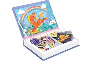 Janod - Magnéti'Book Einhörner - Magnetisches Lernspiel 44 Magnete + 10 Vorlagen - Kinderspielzeug aus FSC-Pappe - Fördert Handgeschicklichkeit und Fantasie - Ab 3 Jahre
