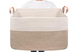 TIMEYARD Wäschekorb, 85 L Wäschesammler, Aufbewahrungskorb für Baby Spielzeug, Rectangle Laundry Baskets, Korb Aufbewahrung für Decken, kissen, Gästehandtuchkorb, Weiß und Braun