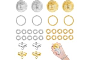 DONQTWAY Akupressur Ring, Skills Borderline, 16 Teiliges Anti Stress Set, Igelball Metall, Akupressur Armband für Erwachsene und Kinder zur Entspannung