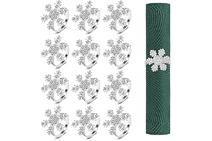 KAHEIGN 12 Pezzi Portatovaglioli di Natale, D'argento Portatovaglioli con Fiocchi di Neve Fibbia per Tovaglioli di Natale con Strass per Natale Pranzo Ringraziamento Tavolo Decorazione(4,5cm x 4,5cm)