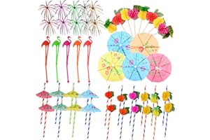 GUKASXI 100 Stück Cocktail Party Dekorationen, Einschließlich Flamingo Rührer Stöcke Regenschirme Stöcke Papier Strohhalme Getränke Dekorationen für Neujahr Strand Hawaiian Tropical Theme Party