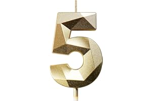 DERATTA Birthday Candles for Cakes 0-9 Number Candles Gold Birthday Cake Candles for Anniversary Birthday Party Decorations Cake Toppers Number 5 Cake Candles