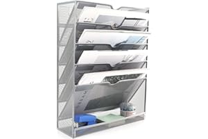 EasyPAG 6 Tier A4 Mesh in Tray Hanging Wall File Holder Mail Organiser Magazine Storage Rack Upgrade,Silver