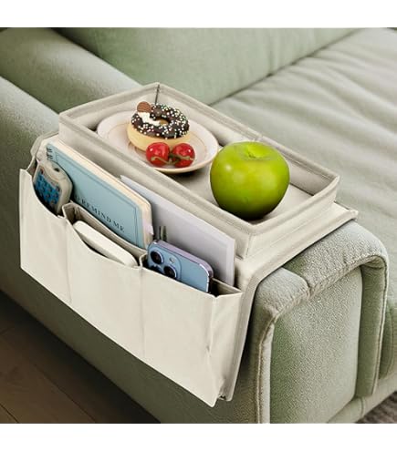 SITHON Canapé Accoudoirs Organisateur Avec Plateau Amovible, [Antidérapant] Sac De Rangement