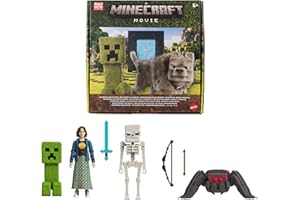 Mattel Minecraft Groźne spotkania na Powierzchni Zestaw z 4 figurkami i 3 akcesoriami, inspirowany filmem „Minecraft: Film”, zabawka kolekcjonerska, JFR70