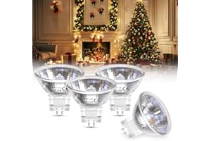TobeBright 5W MR11 GU4 Halogen Spotlight Bulb 6V Dimmable Warm White 2800K GU4 Bi-Pin Base 35mm Diameter Fibre Optic Tree Bulbs, 4-Pack