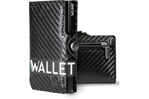 WLine Portafoglio Uomo Slim con Portamonete Rfid Compatto ed Elegante - Porta Carte di Credito Uomo e Donna Schermato in Fibra di Carbonio - Portatessere Uomo Tascabile (Nero Carbon con Zip)