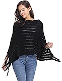 Women Poncho Vintage Tassels Ribbed Knitted Blanket Cape Shawl Poncho Sweater Cardigan