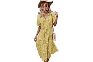 JUKETRON Vestido de Verano con Dibujo de Lunares para Mujer, Vestido Informal de Manga Corta para Playa, Vestidos Largos de Mujer, Moda Coreana con Cordones 2024