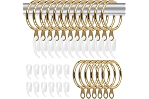 WOVTE 50 Pack Curtain Rings and Hooks, 30mm Metal Drapery Hanging Rings & 50pcs Curtain Hooks Plastic White for Curtains and Rods, Drape Sliding Eyelet Rings(Golden, 50 Pack)