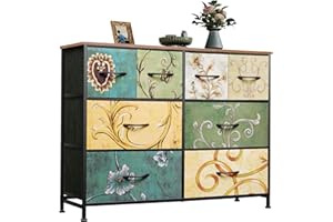 WLIVE Cómoda de Tela con 8 Cajones Extraíbles, Gabinete con Parte Superior de Madera y Estructura de Acero, Adecuado para Salón, Dormitorio, Pasillo, Habitación De Niños, Bohemia