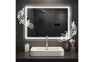CLP Specchio da bagno Jaffrey, altoparlante Bluetooth, antiappannamento, specchio da parete con illuminazione a LED, dimmerabile, Dimensione:60x80 cm