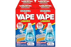 EUROCALI Vape Ricarica Liquida Classic 60 Notti per Diffusore Elettrico Insetticida Zanzare Comuni Tigre e Mosche Presidio Medico Chirurgico - 4 Confezioni