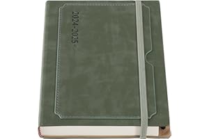 HOLDERZWU Academic Diary 2024-2025,2024-2025 Diary A5 Day per Page, A5 Daily Planner from Jul 2024 to Jun 2025,Hardcover Agenda with Pen,Colorful Monthly Tab,Front Pocket,Inner Pocket,Pen Holder (Green)