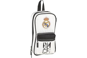 Safta Real Madrid-Plumier Mochila, 23 cm, Blanca/Negra