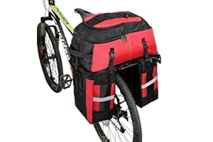 PELLOR Pellor70 L Sacoche Trois Poches pour vélo Sac de Cyclisme avec Couverture imperméable (Noir et Rouge, Unique)