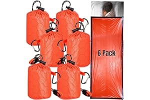 Noamus 6 Pack Emergency Survival Sleeping Bags, Thermal Bivy Sack Blanket, Lightweight Portable Nylon Sack with Whistle, Aluminized PE Survival Gear Supplies for Camping Hiking, Outdoor Adventure