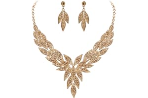 EVER FAITH® Femme Parure Vintage Collier Boucles d'oreilles Ensemble Bijoux Mariage Délicat Cristal Autrichien Combinaison de Feuilles Forme Y