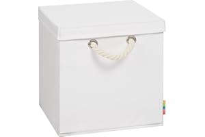 Storanda | Aufbewahrungsbox LEO + Deckel | Faltbox mit Kordel | 30x30x30 cm | Weiß