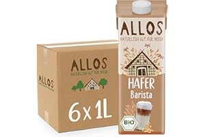 ‎ALLOS Allos Bio Haferdrink Barista | Milchalternative aus Hafer | Schaumbarer Drink auf Pflanzenbasis | Perfekt für Kaffee | Veganer, laktosefreier Drink | 1 Liter (6 Stück)