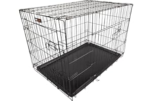 QEEROYO RAC Dog Puppy Cage Folding 2 Door Crate with Plastic Tray Large 36-inch Black (Large)
