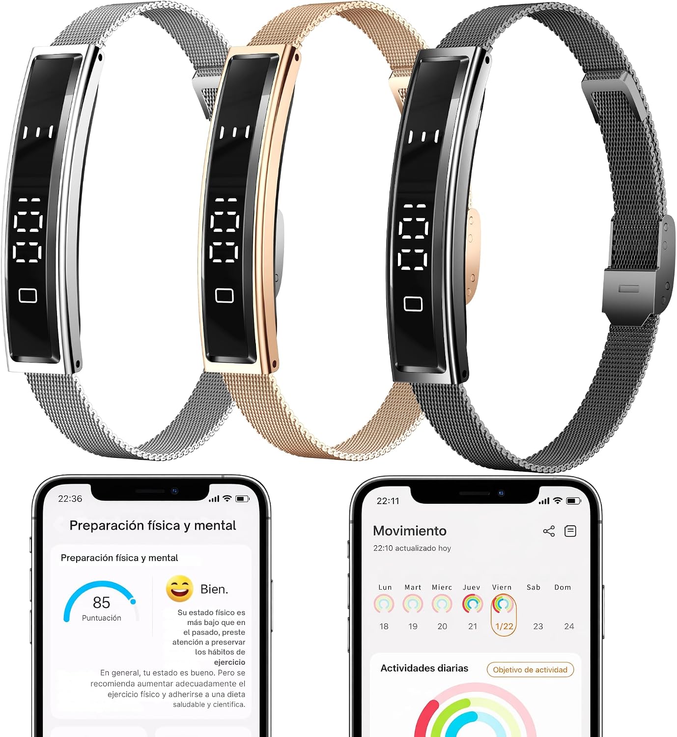 smartia – Pulsera Inteligente Ultrafina, Smart Band con Bluetooth Modelo 2026, Pulsera tracker de actividad y sueño, Seguimiento integral de tu salud, Band con pantalla táctil