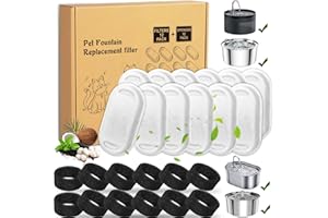 Amzeeniu Filtri Fontanella per Gatti,12 Pezzi Filtro + 12 Pezzi di Spugna, Filtro Di Ricambio Per Fontana Per Gatti E Cani,Tripla Filtrazione,Fontanella Gatto in Acciaio Inox,dispenser acqua gatti