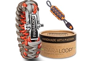 PARALOOP® Deluxe Bracelet paracorde Exclusif pour Homme + Porte-clés avec sifflet tressé à la Main avec boîte Cadeau Fermoir en Acier Inoxydable