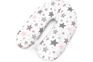 AMILIAN Cuscino per allattamento con imbottitura, per neonati e donne incinte, per dormire su un fianco, in cotone, con federa da 170 cm, motivo: stelle cadenti, rosa
