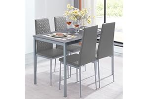 Paonne 5-Pieces Rectangular Dining Room Set for 4, Faux Marble Kitchen Table & Chairs for Home Kitchen/Dinette/Restaurant