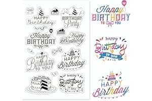 GLOBLELAND Words Happy Birthday Pattern Silicone Clear Stamps Acrylic Stamps Decorative Rubber Stamp for Photo Card Album Scrapbooking, 160 x 110 mm