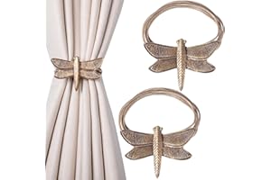Dalababa Magnetic Curtain Tiebacks, 1 Pair Resin Drapery Holdbacks, Retro Curtain Tie Backs Rope Window Curtain Holder Straps Buckles for Cafe Balcony Home Decor (Bronze Dragonfly)