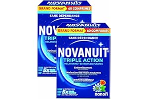 SANOFI NOVANUIT Triple action - Mélatonine + Extraits de plantes - Grand FORMAT - 4 MOIS DE TRAITEMENT - Lot de 2 Boites de 60 Comprimés