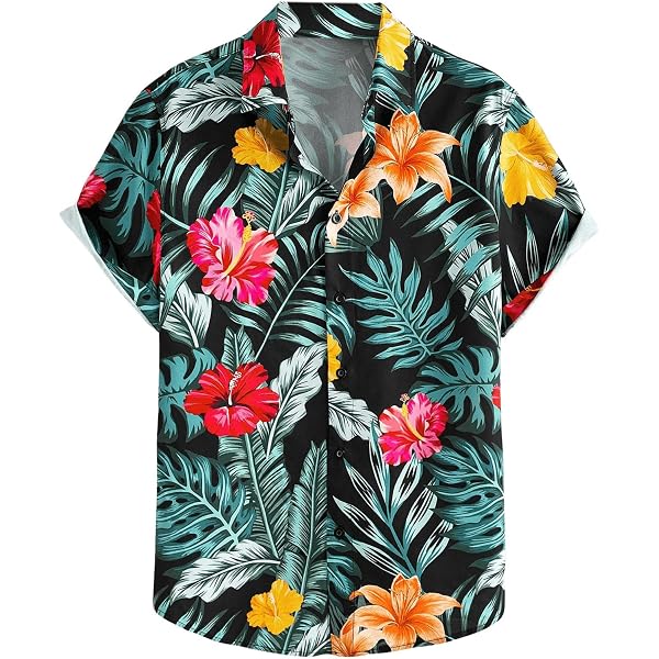 Verdusa Men's Tropical Vacation Shirts - Short Sleeve Button-Down Collared Summer Tops