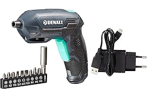 Marchio Amazon - Denali SKIL cacciavite elettrico da 3,6V (4V max), include set da 9 punte e caricabatteria, Blu