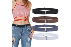 WHIPPY 4 Pack Invisible Elastic Belt for Women Men Adjustable Ladies No Show Belt Flat Metal Buckle Belt for Jeans Trousers Dresses