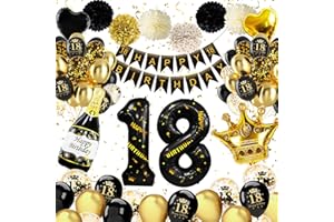 WEEYIN Globos 18 Cumpleaños Negros y Dorados, Decoración Cumpleaños 18 Años