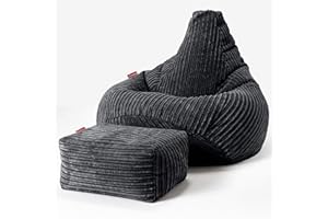 ‎LOUNGE PUG Lounge Pug, Gaming Sitzsack Sessel mit Hocker, Cord Schwarz