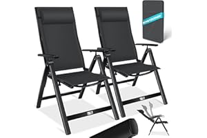 KESSER® Lot de 2 chaises de Jardin Pliantes en Aluminium avec accoudoirs - avec Oreiller - Dossier réglable en 7 Positions - Respirantes et résistantes aux intempéries - Pliables et antidérapantes -