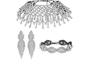Kakonia Strass Ensemble de Bijoux pour Femmes Strass Collier Ras du Cou Cristal Strass Bracelet Gland Boucles d'Oreilles Argent/Or/Or Rose/Noir Ensemble de Bijoux pour la Fête de Mariage